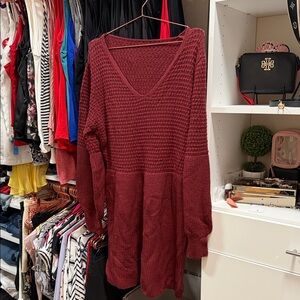 Cupshe Deep Red V-Neck Sweater